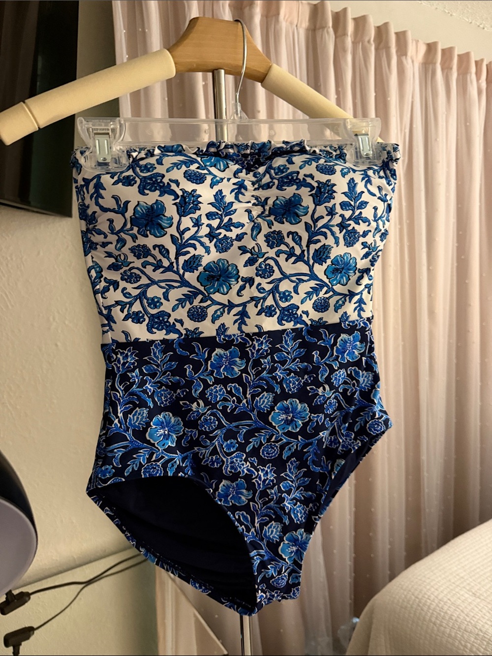 Tommy Bahama Blue and White Floral One-Piece Swimsuit